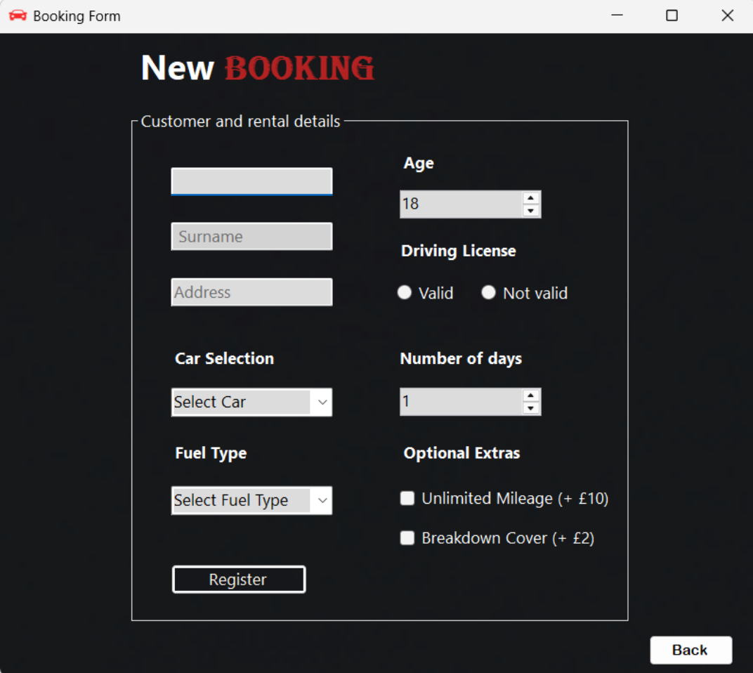 Booking Form